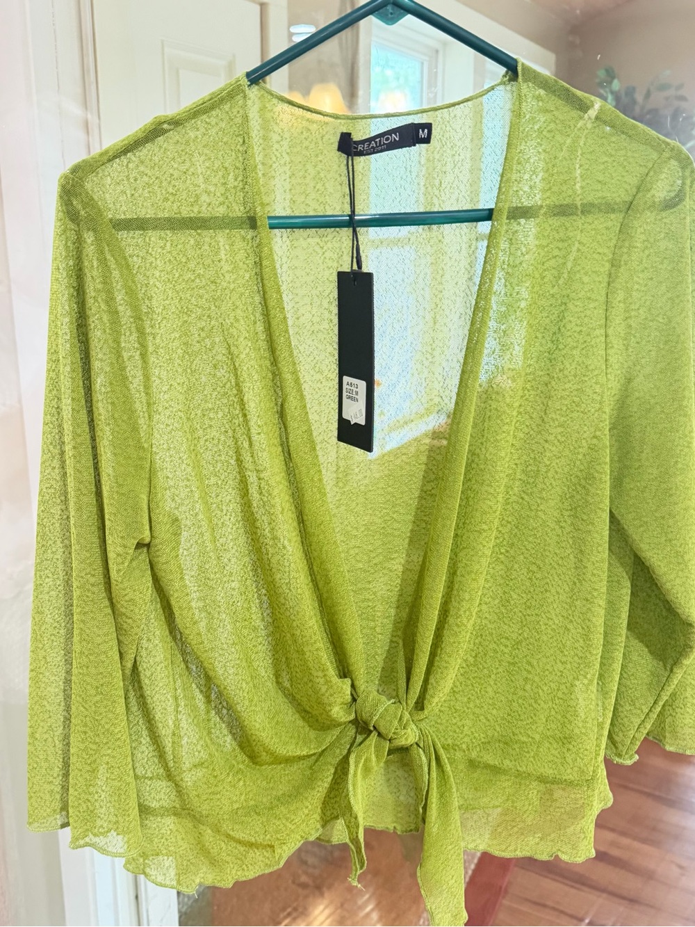 Sheer Tie-Front Shrug- Lime Green